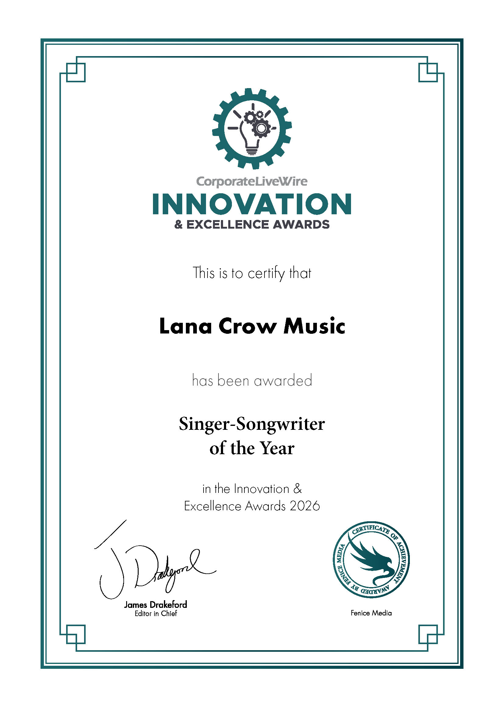 Lana Crow Music lifewire excellence awards singer-songwriter 2026